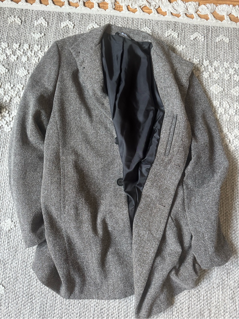 Zara Gray Tweed Herringbone Blazer with Black Lining